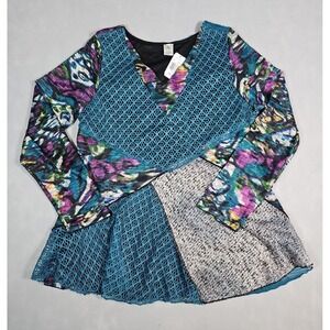 This & That Womens Multicolor Patchwork Boho Long Sleeve Top Size‎ XL NWT